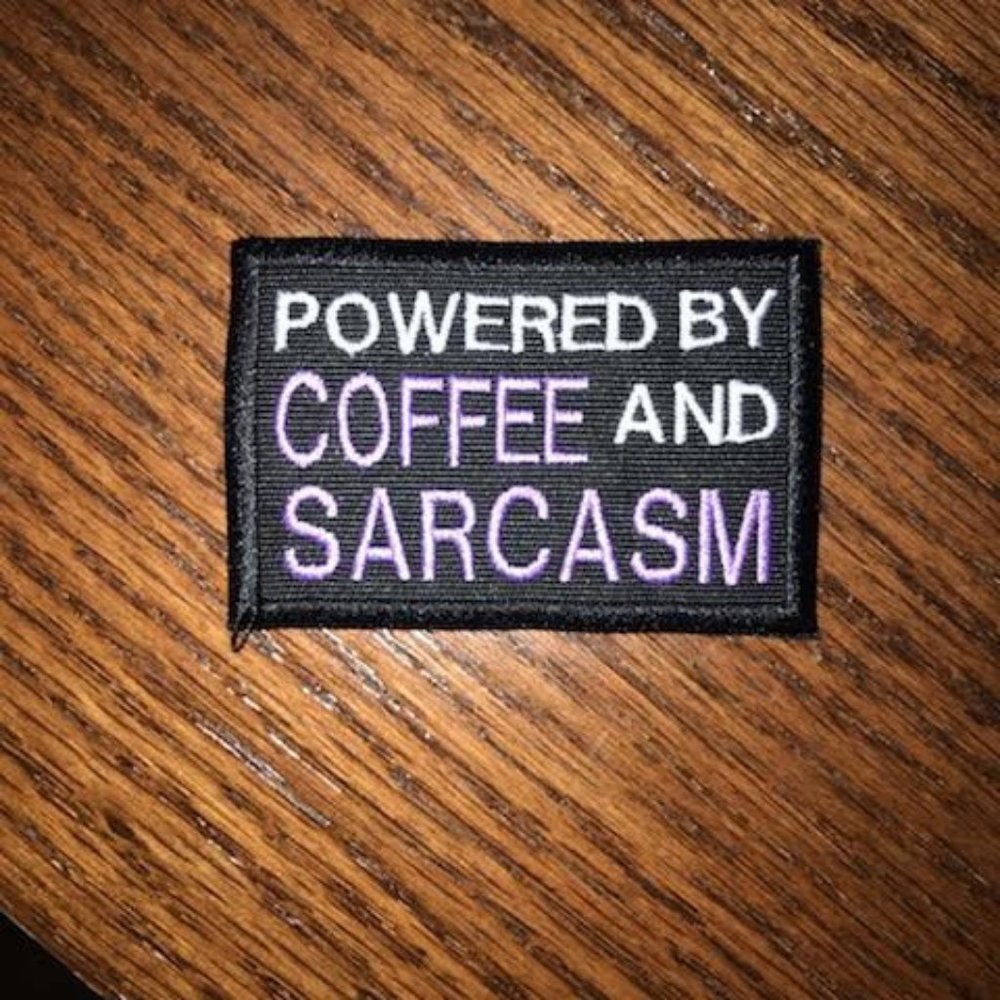 Cute Embroidered Patch/Emblem Powered by Coffee and Sarcasm